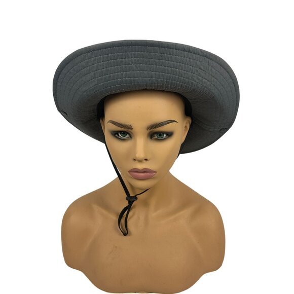 SunShade Wide Brim Gray Fishing Hat With Chin Strap & Mesh Ventilation - Picture 1 of 6